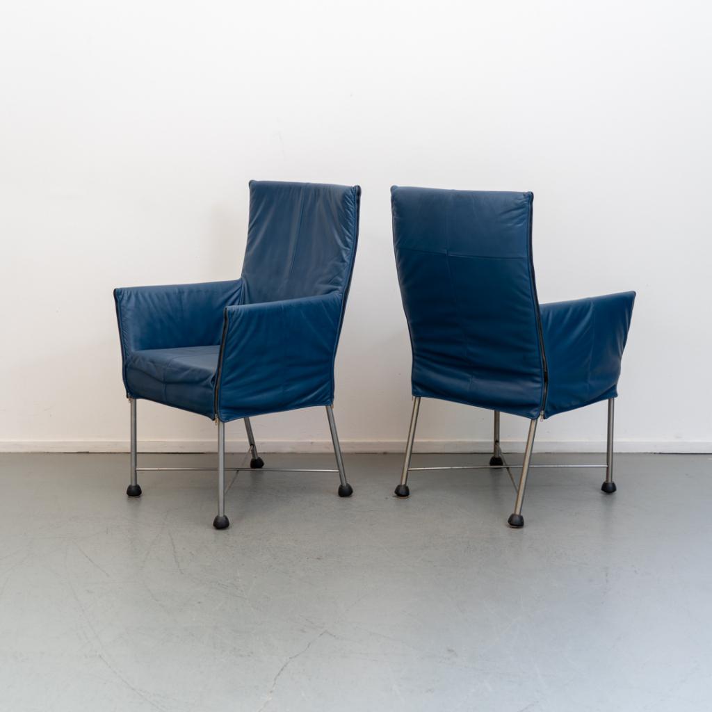 6x Montis Chaplin Stoel Blauw Leer - Chroom/Dop, Niet ingevuld, Gebruikt, Blauw, Niet ingevuld