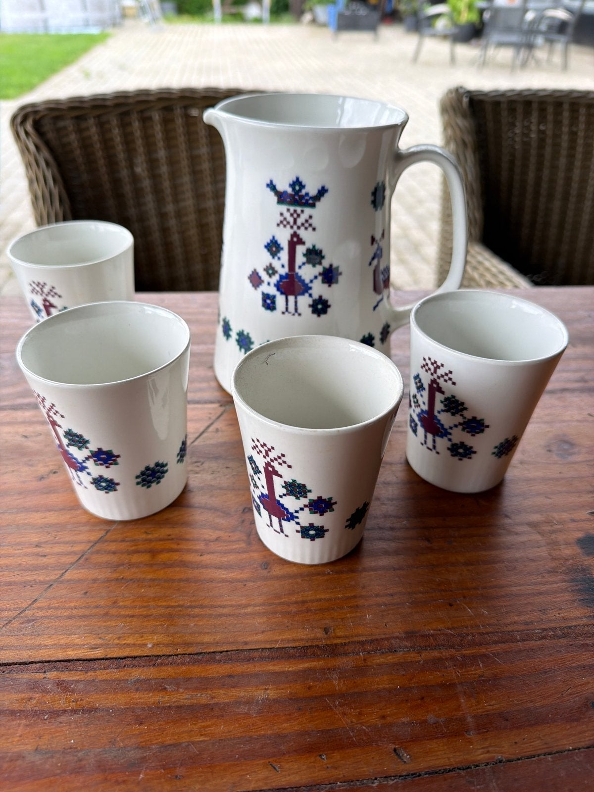 Vintage Figgjo Flint Norway Menu kan met 4 bekers, Ophalen of Verzenden