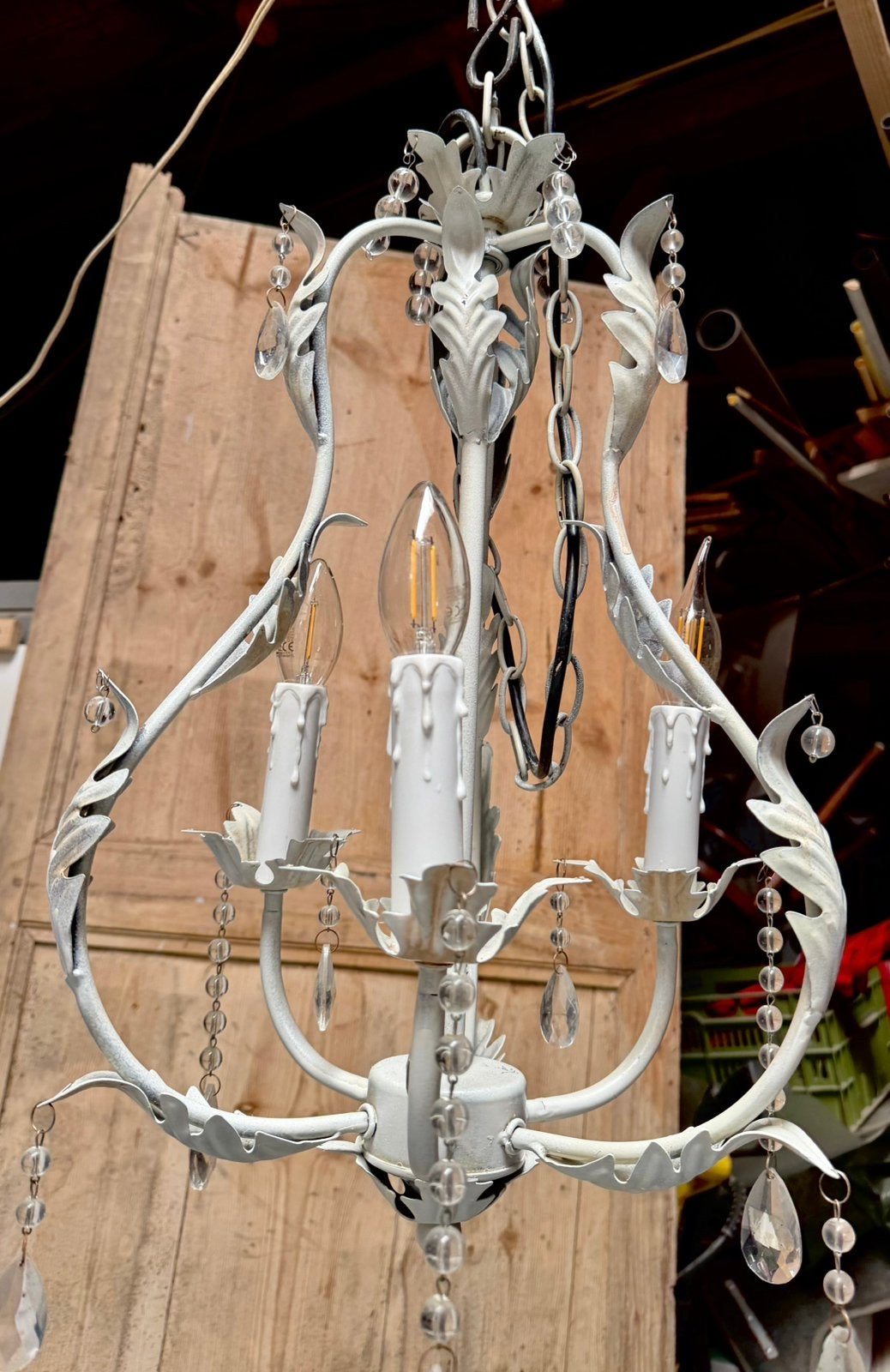 Kroonluchter met glas kristallen , vintage hanglamp, Ophalen of Verzenden, Zo goed als nieuw, Glas