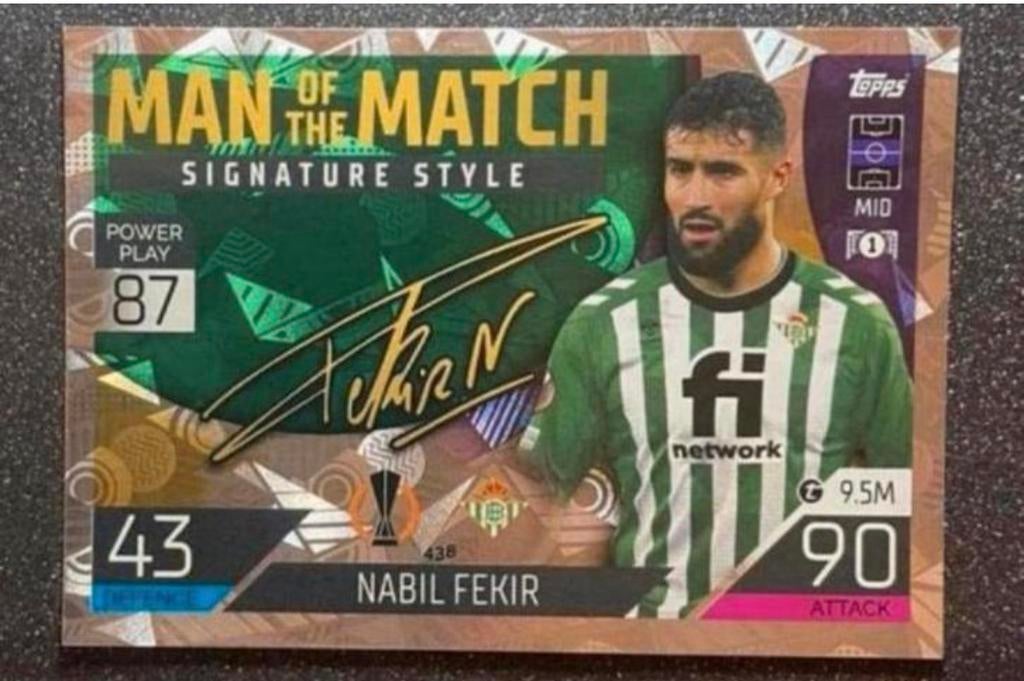 Topps MA 22/23  MotM SIGNATURE STYLE   FEKIR   REAL BETIS, Verzenden, Zo goed als nieuw, Plaatje
