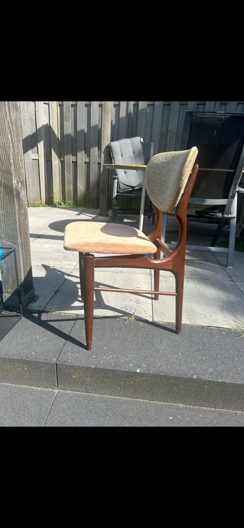 Vintage Teak Stoel met Stoffen Bekleding, Antiek en Kunst, Ophalen
