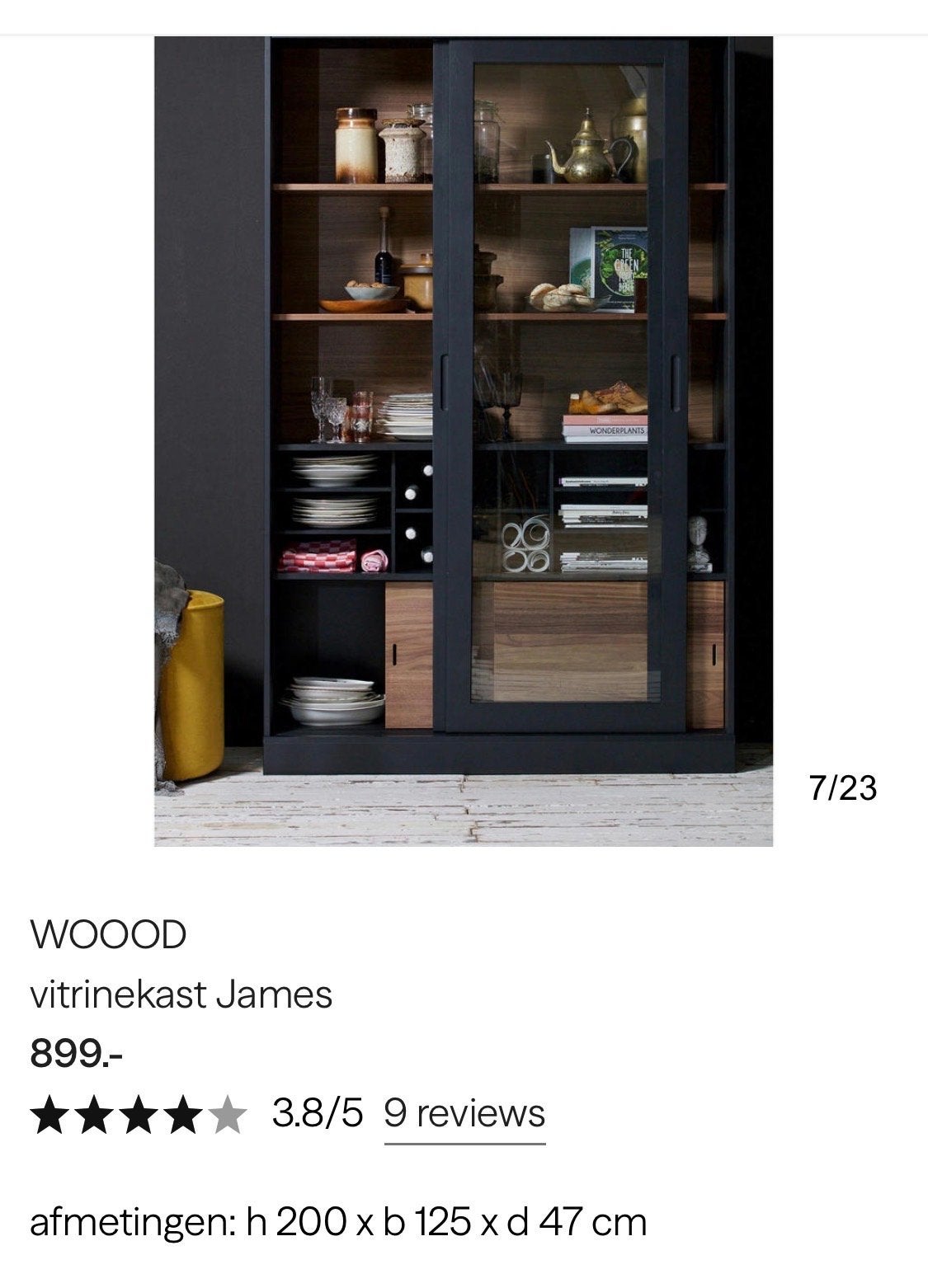 WOOOD Vitrinekast James - Zwart met glazen schuifdeuren, Huis en Inrichting, Ophalen, 100 tot 150 cm, 200 cm of meer, Zo goed als nieuw