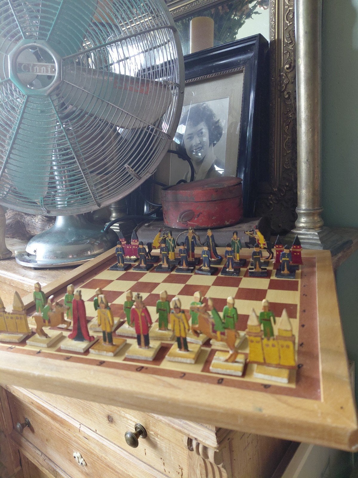 Vintage houten schaakstukken, Ophalen of Verzenden, Gebruikt