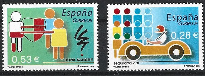 Sp 305 - 2005 - Spanje/Road Safety & Bloed geven, Ophalen of Verzenden, Postfris