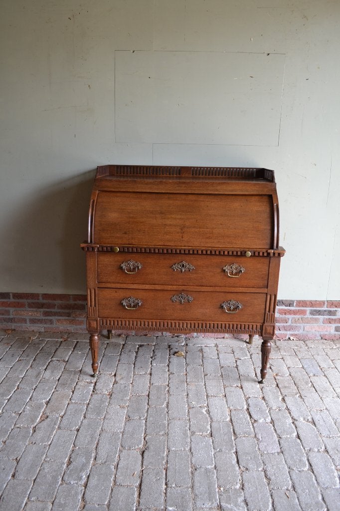 Prachtige antieke eiken houten cylinderbureau, secretaire., Antiek en Kunst, Verzenden