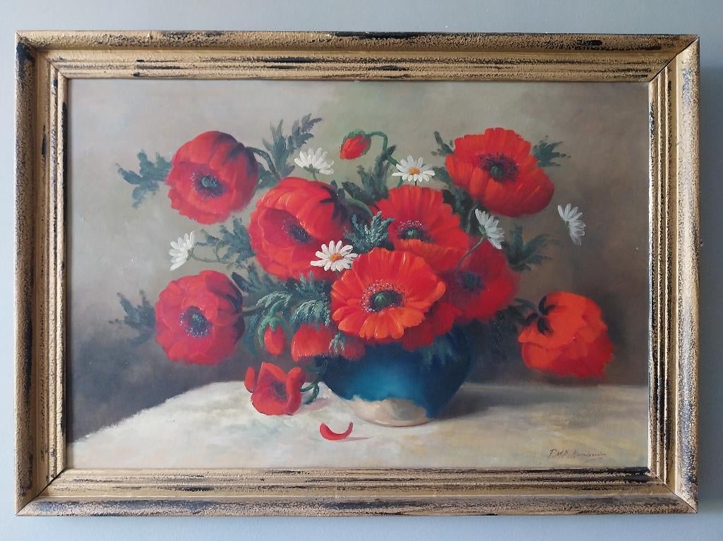 P.M.F. van Herwaarden (1882-1943) - Klaprozen - 1920, Antiek en Kunst, Kunst | Schilderijen | Klassiek, Ophalen of Verzenden