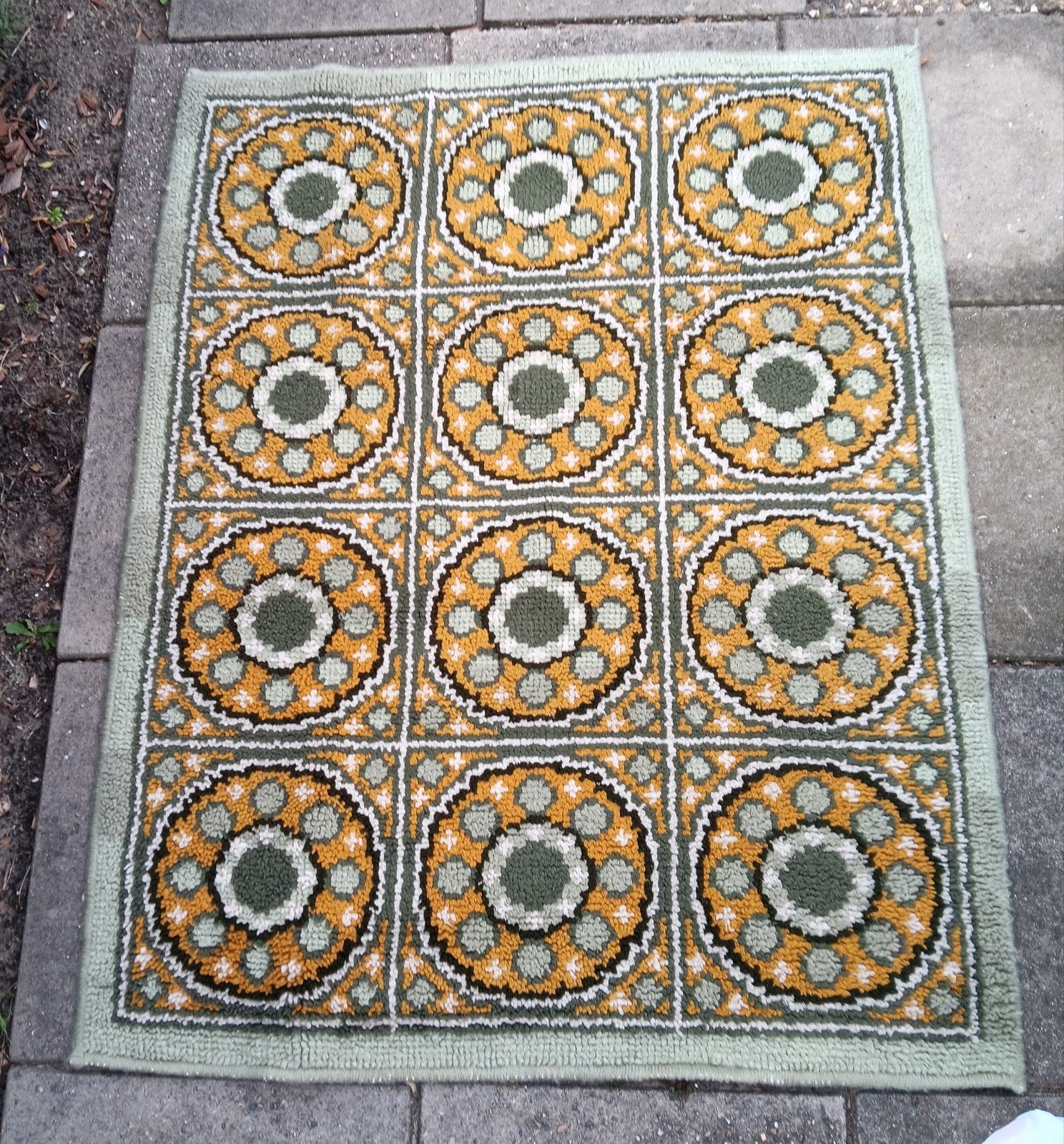 Vintage Vloerkleed Kleed Tapijt olijfgroen Jaren 70, 114x140, Ophalen