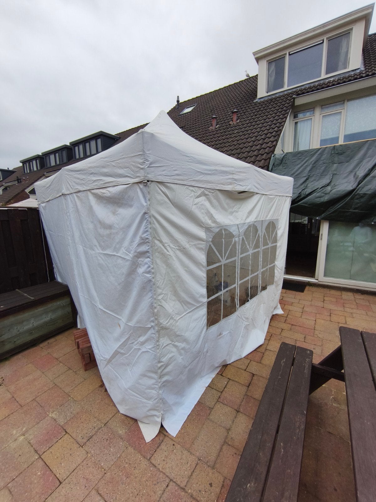 Witte Partytent / Doorwerktent - Goede Staat, Tuin en Terras, Partytenten, Ophalen, Gebruikt, Minder dan 4 meter, 2 meter of meer
