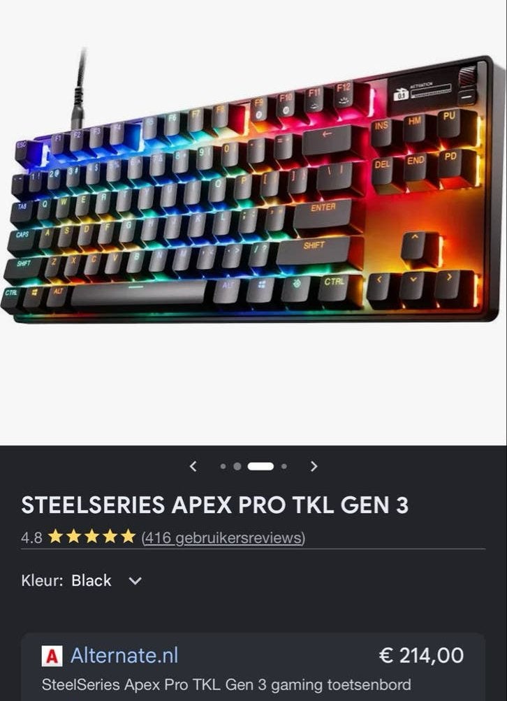 SteelSeries Apex Pro TKL Gaming Toetsenbord - Zo goed als ni, Computers en Software, Ophalen, Gaming toetsenbord, Zo goed als nieuw