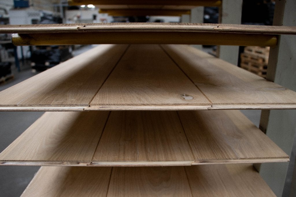 Eiken lamelparket vloer 220 mm onbehandeld, vloerverwarming, Nieuw, 10 m² of meer, 10 tot 30 cm, Hout
