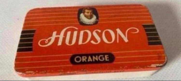 Hudson Oranje sigaren blikje. Afm. 11x6,5x2 cm., Verzamelen, Blikken, Ophalen of Verzenden, Gebruikt, Overige, Overige merken