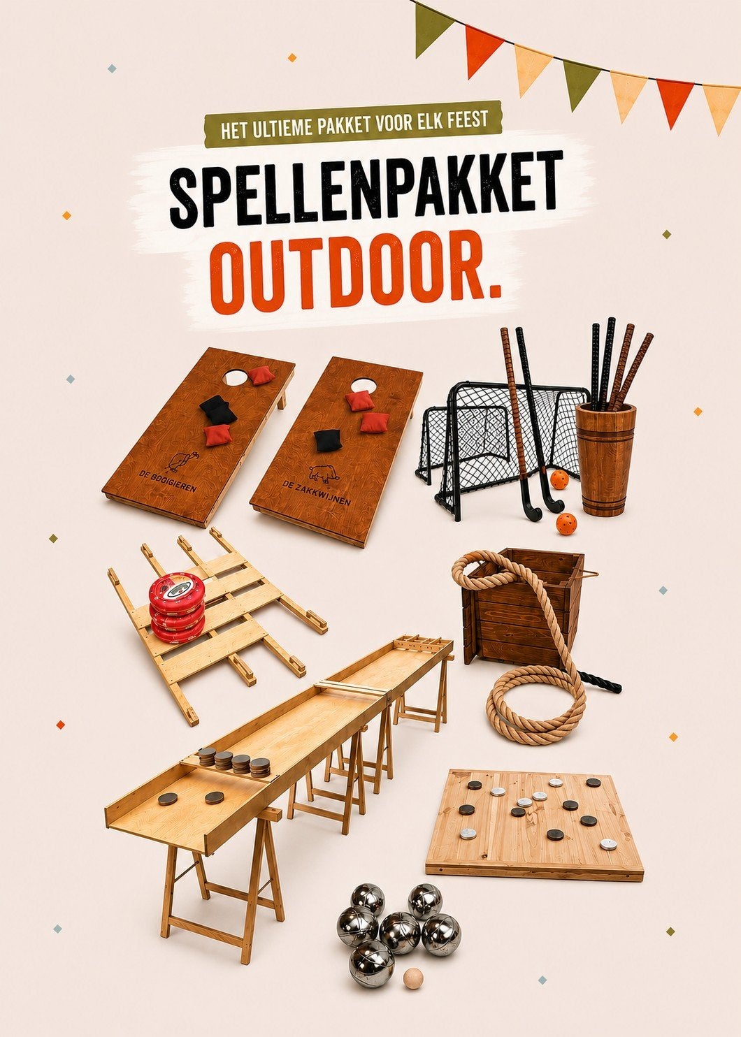 Spellenpakket Outdoor - Oud Hollandse Spellen verhuur, Ophalen of Verzenden, Overige
