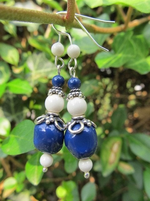 Oorbellen White Blue Baroque swarovski parels zilver, Hangers, Blauw, Nieuw, Zilver