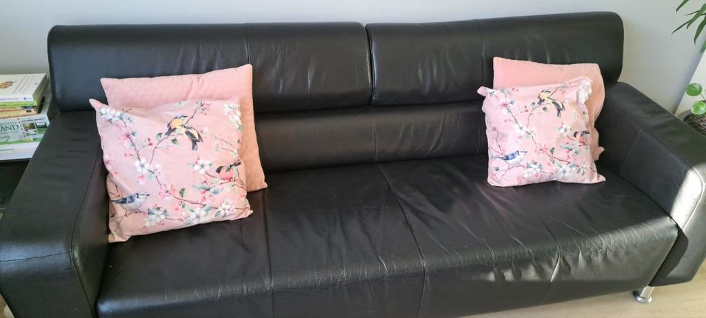 Zwarte leren 3-zits bank Rolf Benz design, Ophalen of Verzenden, 75 tot 100 cm, 200 tot 250 cm