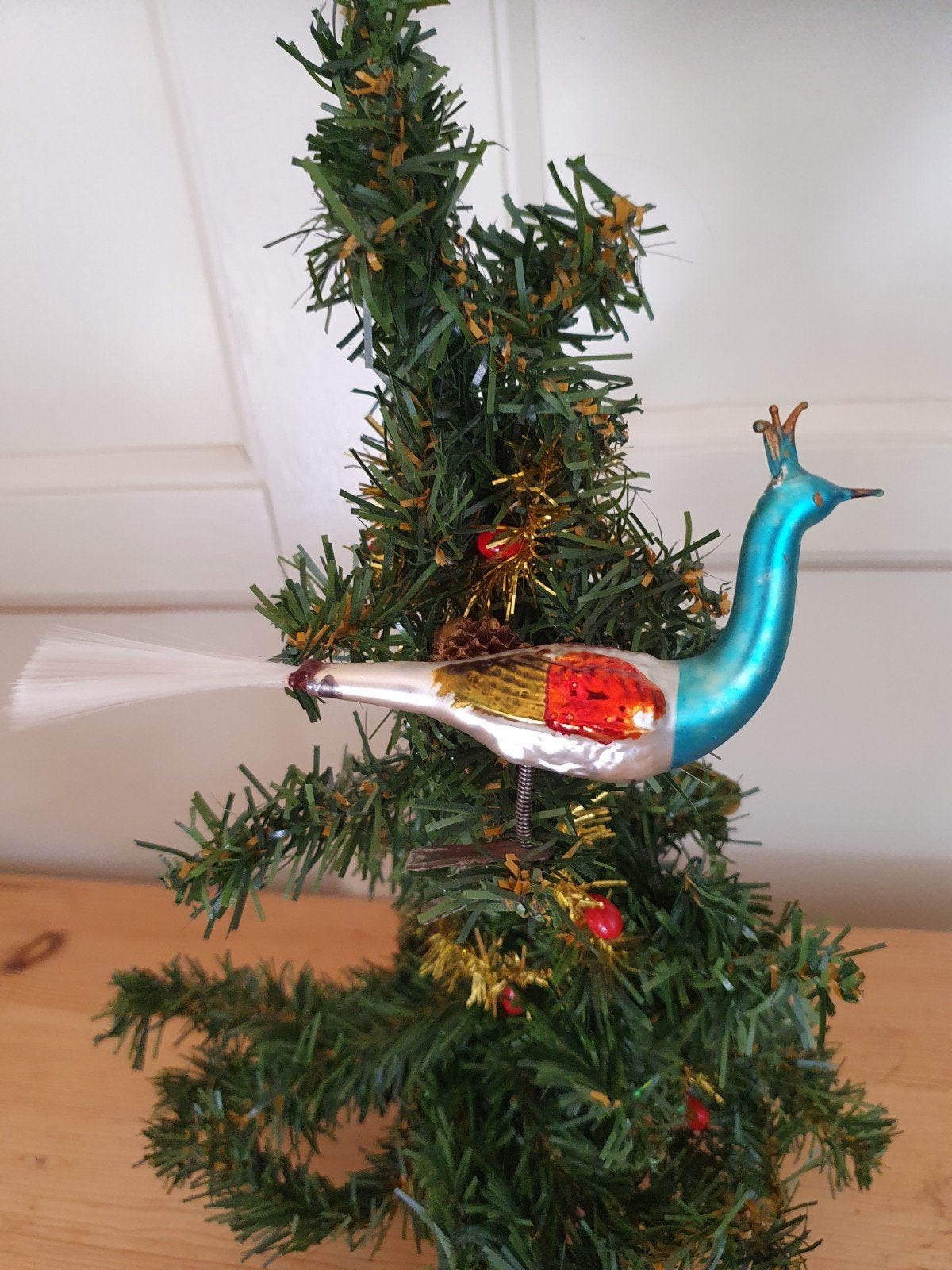 Mooie oude antieke glazen kerstbal vogel kroontje kerst, Diversen, Kerst, Ophalen of Verzenden, Gebruikt