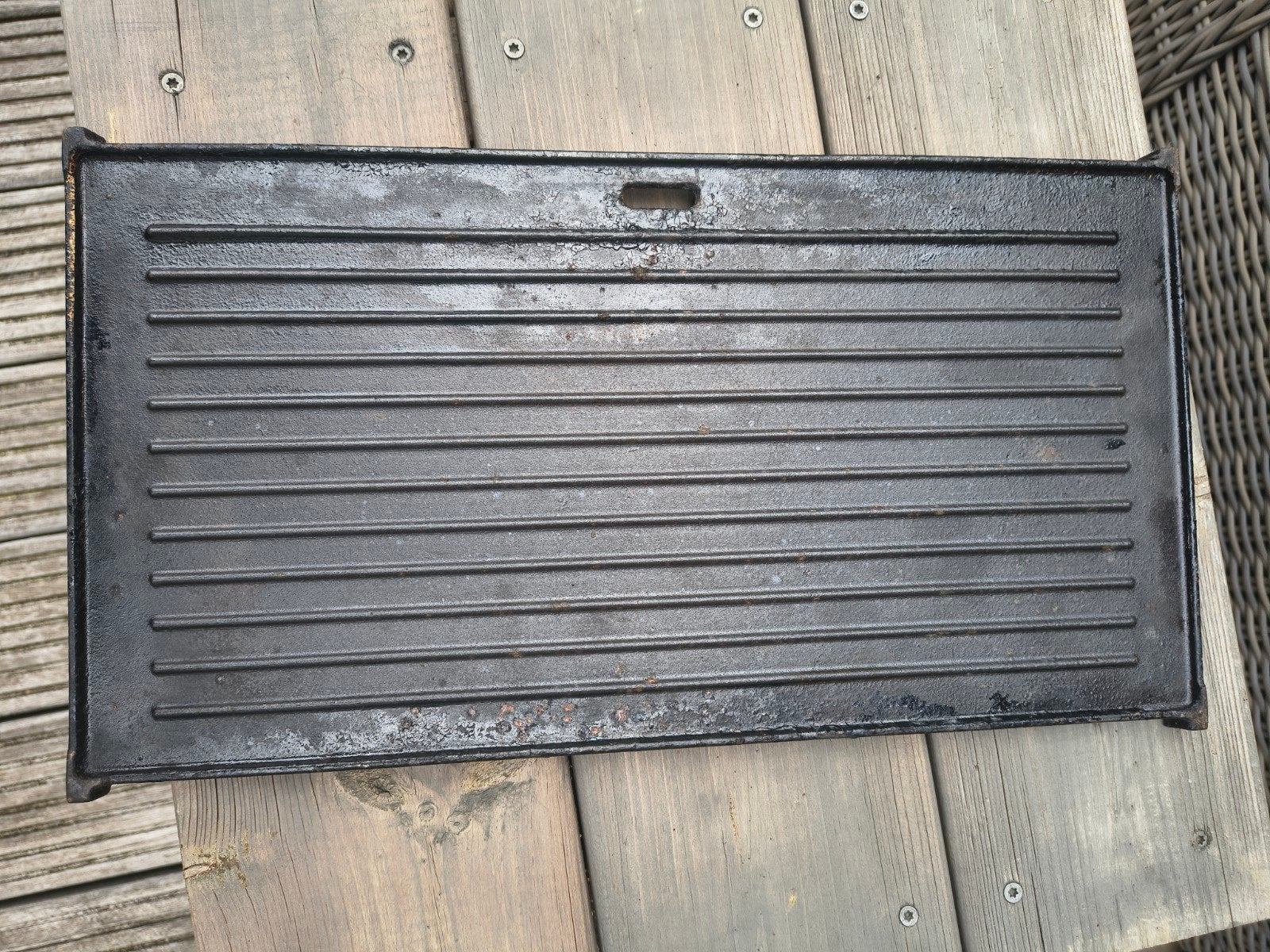 Gietijzeren BBQ bakplaat 40,5 x 23 cm - Grillplaat, Ophalen of Verzenden, Gebruikt, Onbekend