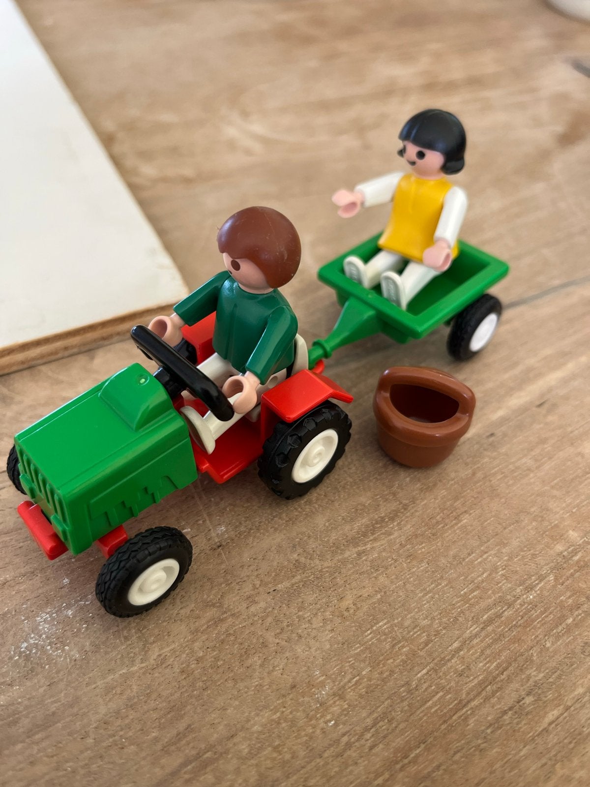 Vintage Playmobil Tractor met aanhanger en figuren, Complete set, Voertuig, 1.2.3, Ophalen of Verzenden