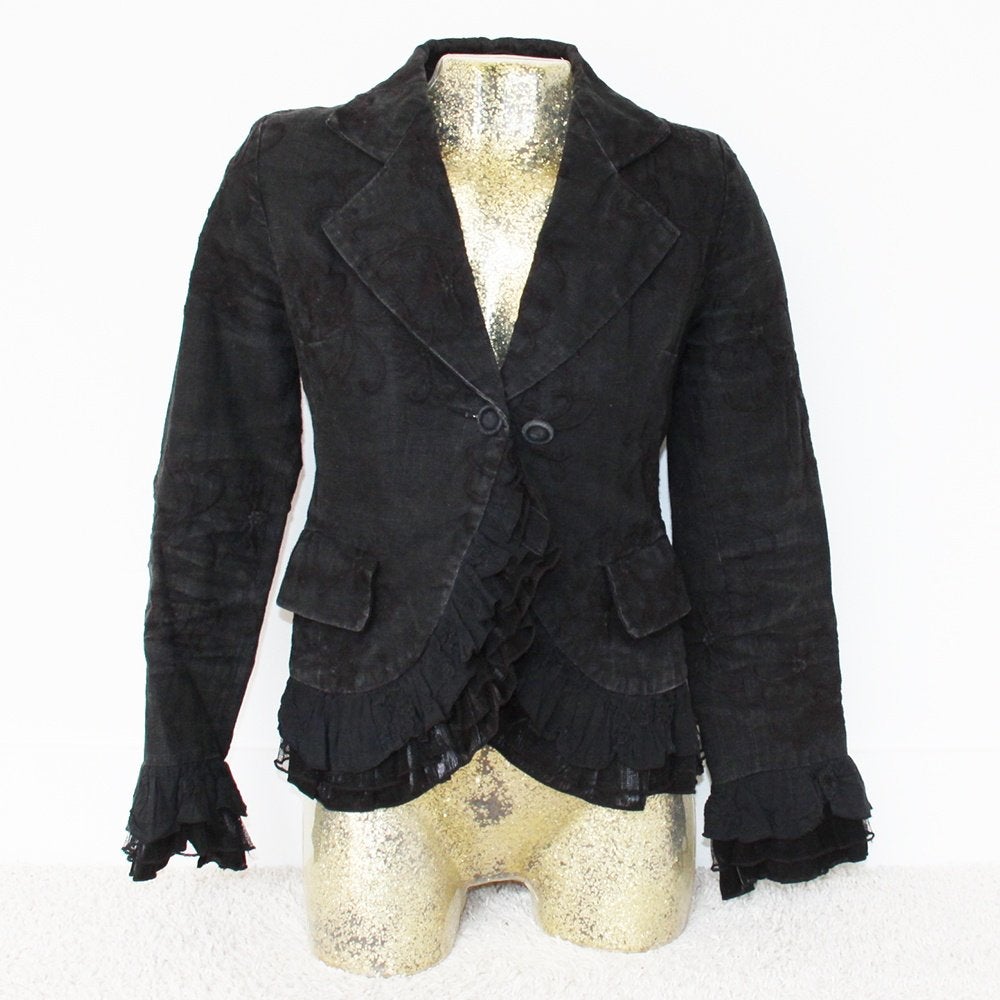 Prachtig Vintage ART Jasje 100% Linnen - 89 (S) € 45,-, Zwart, Ophalen of Verzenden, Zo goed als nieuw, Jasje