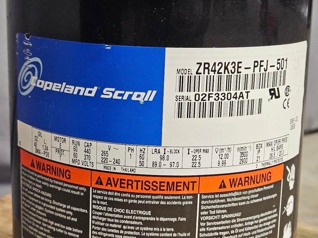 Copeland compressor 230V ZR42K3E-PFJ-501 12,3kW NIEUW, Ophalen, Koelen en Ontvochtigen, Nieuw, 3 snelheden of meer