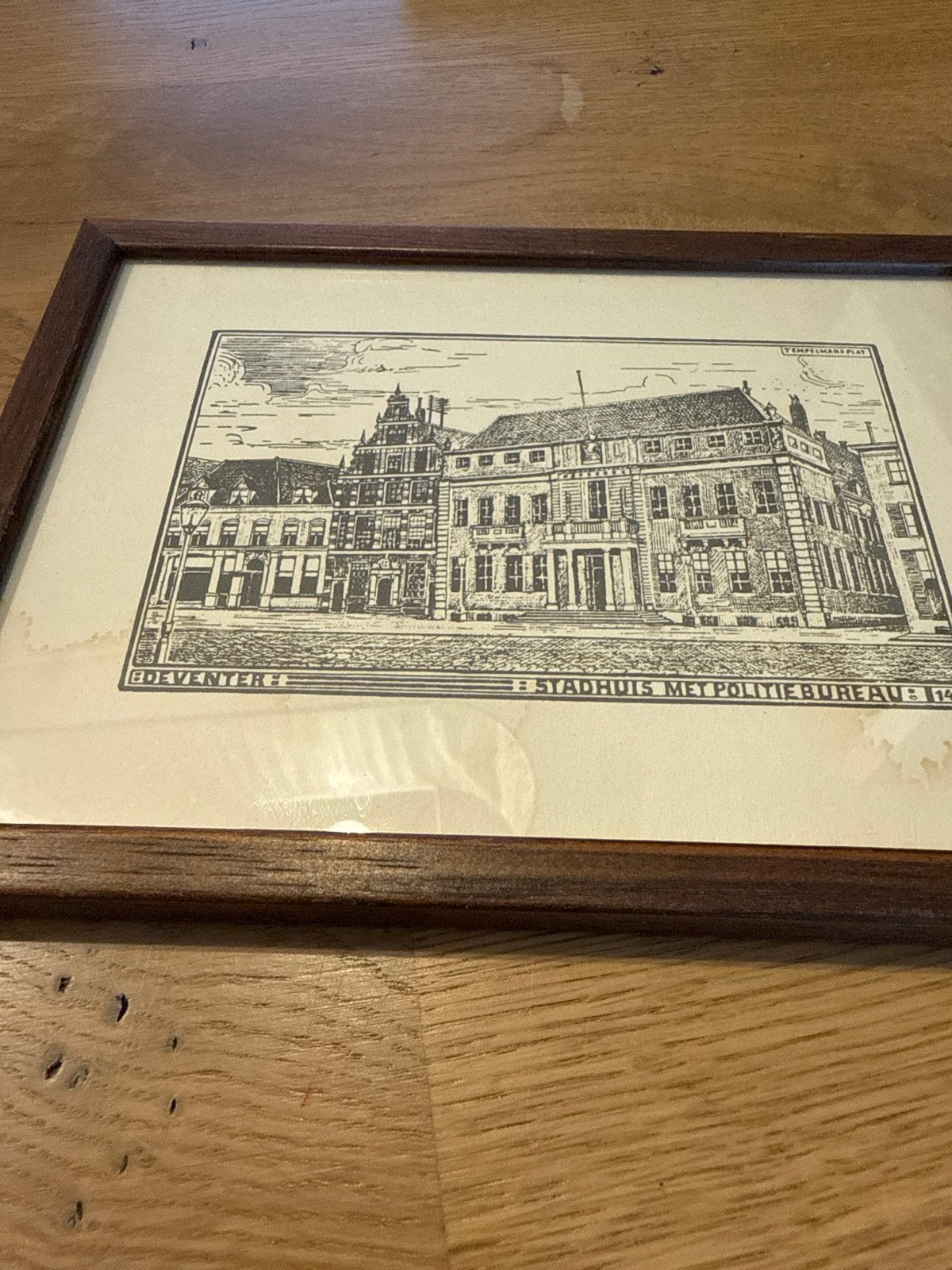 Ets Stadhuis met politiebureau Deventer, jaren '20, Ingelijst, Ets, Stadsgezicht, Ophalen of Verzenden