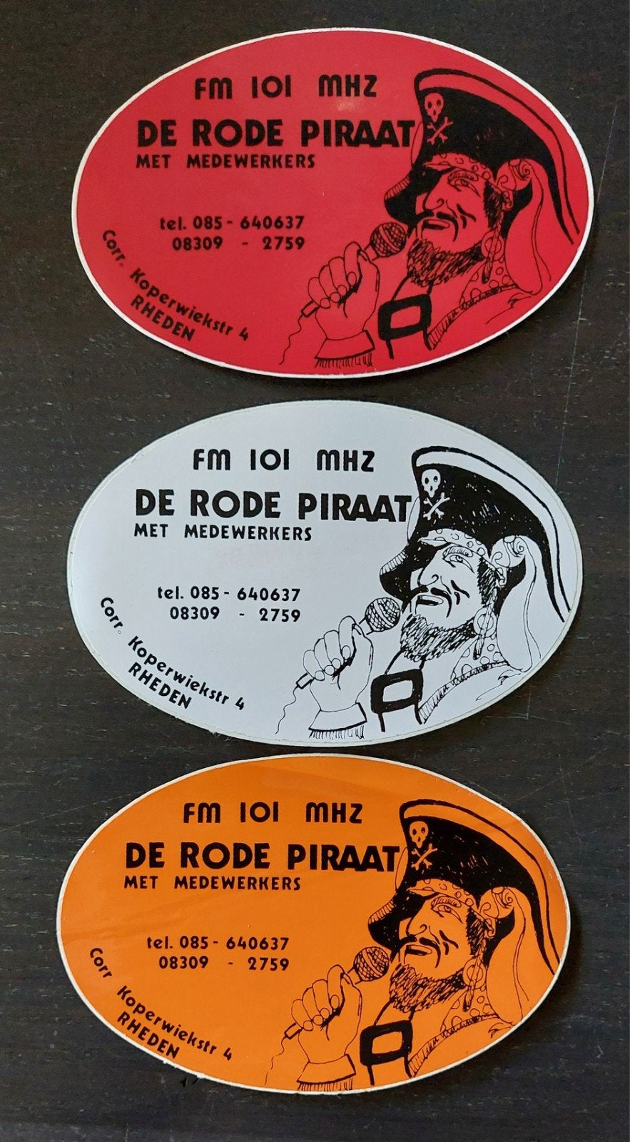 3 stickers De Rode Piraat Rheden Zendamateur piratenzender, Ophalen of Verzenden
