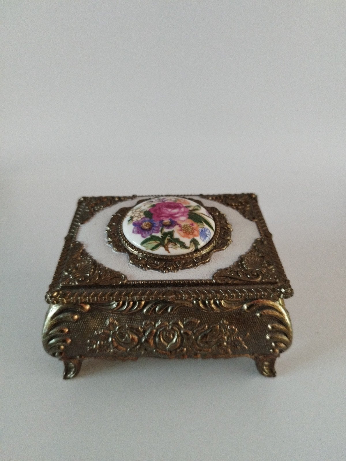 Vintage sieradendoosje met bloemmotief, Ophalen of Verzenden