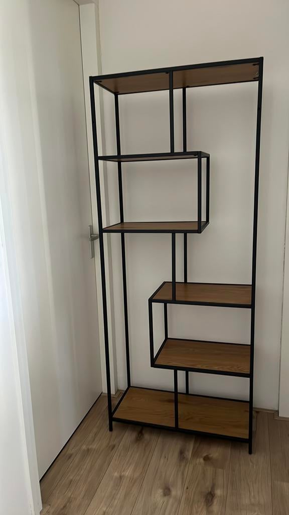 Boekenkast/Roomdivider; Zwart Metalen Frame en Houten Plan, Huis en Inrichting, Ophalen, Zo goed als nieuw