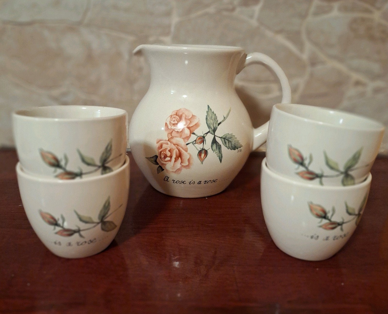 Mooie Rose Serie Kan met Mokken/ Jet Versteege, Overige typen, Ophalen of Verzenden, Zo goed als nieuw, Overige stijlen
