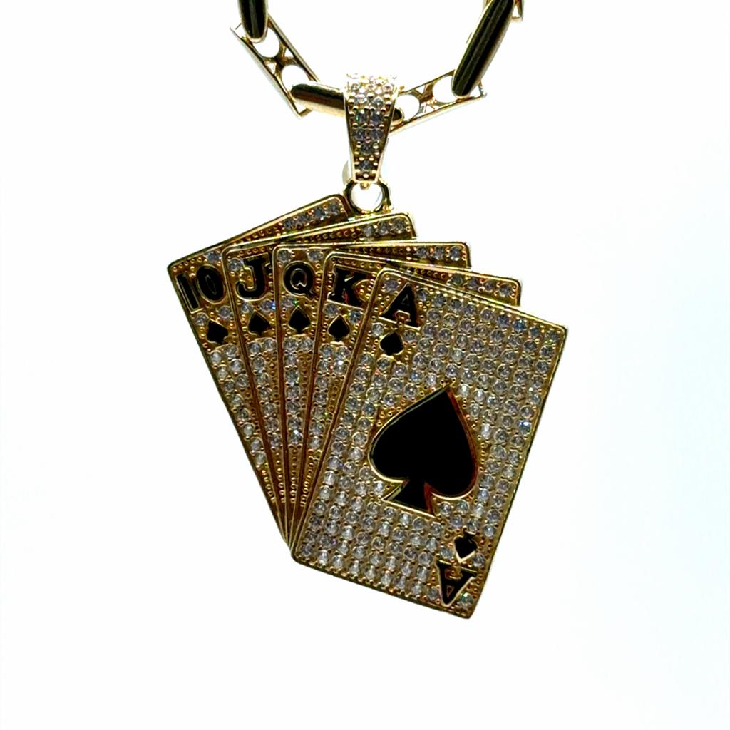 Gouden Hanger met Speelkaarten en Zirkonia, Overige voorstellingen, Www.bredajuwelier.nl, Nieuw, Ophalen of Verzenden