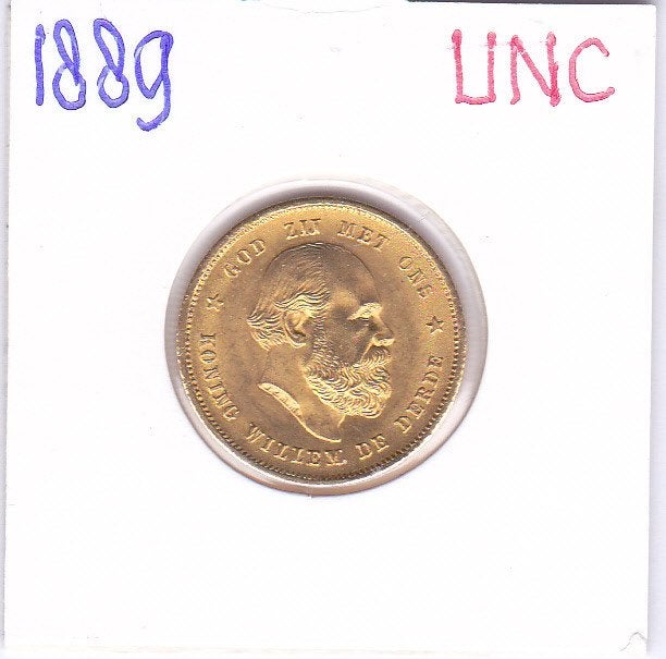 Schitterende 10 gulden 1889 Willem 3 UNC voor 760 euro, Koning Willem III, Losse munt, 10 gulden, Goud
