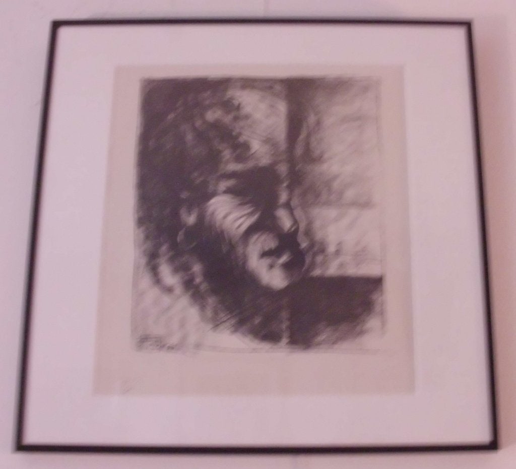 Abstracte  Mannen hoofd . signatuur moeilijk lezen ., Met glas, Ophalen of Verzenden, Abstract, Lithografie