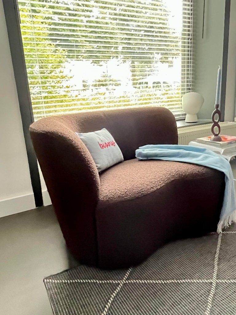 Woood | Bankje | Stone | Bruin | Bouclé | Fauteuil, Ophalen, 75 tot 100 cm, Zo goed als nieuw, 100 tot 125 cm