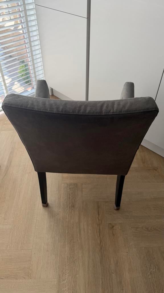 6 echte grijze leren eetkamerstoelen met armleuningen, Huis en Inrichting, Stoelen, Ophalen, Gebruikt, Leer, Grijs