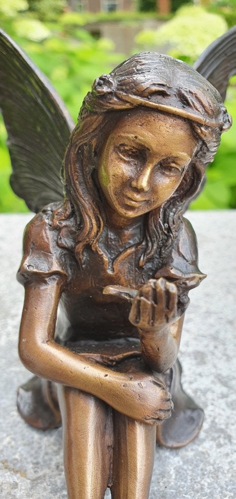 Bronzen beeld/ ELFJE / ENGEL / FEE met VLINDER, Ophalen of Verzenden, Brons, Beeld