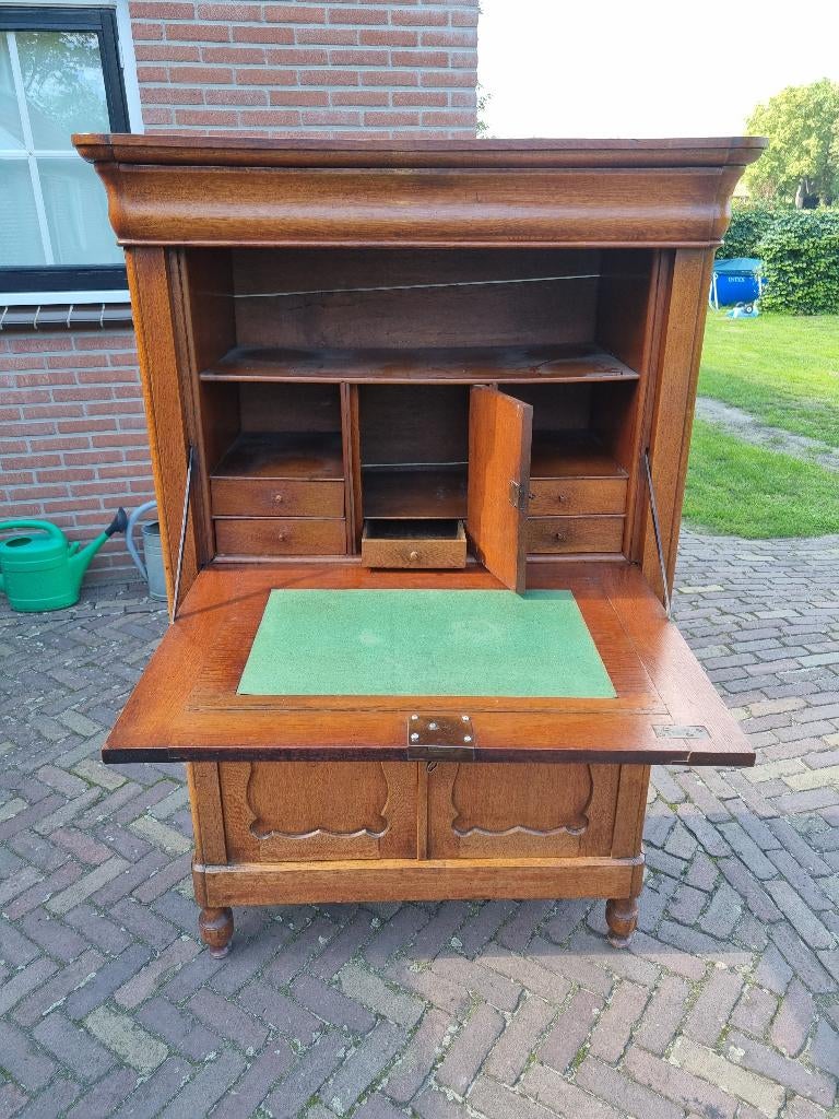 Prachtige Antieke Eiken Biedermeier Secretaire