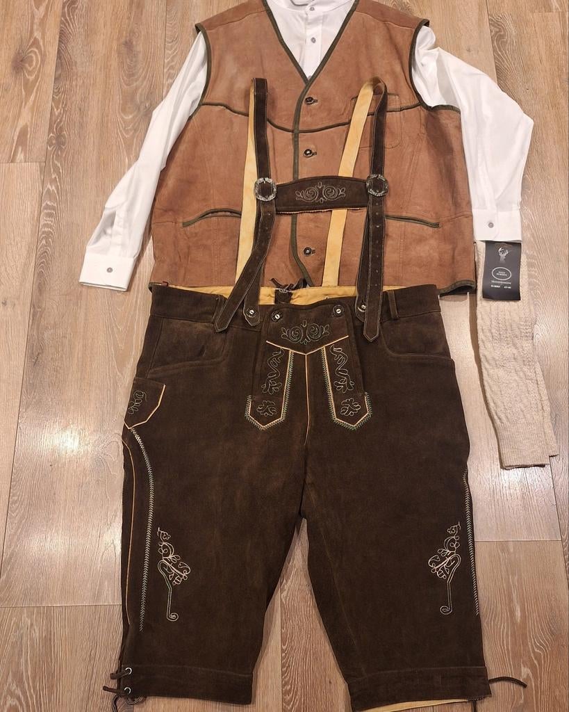 Lederhose 62 vest leer overhemd kousen oktoberfeest, Ophalen, Gedragen, Overige maten