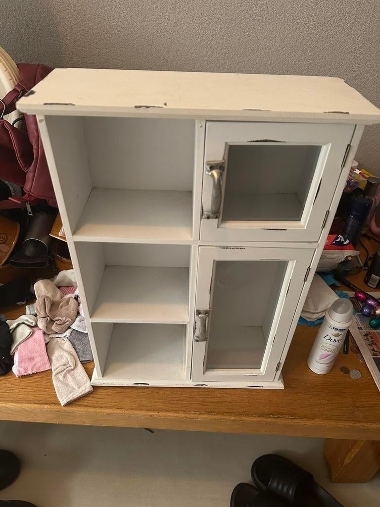 Vintage vitrinekast voor aan de muur, rustiek, Huis en Inrichting, Kasten | Vitrinekasten, Ophalen of Verzenden, Zo goed als nieuw