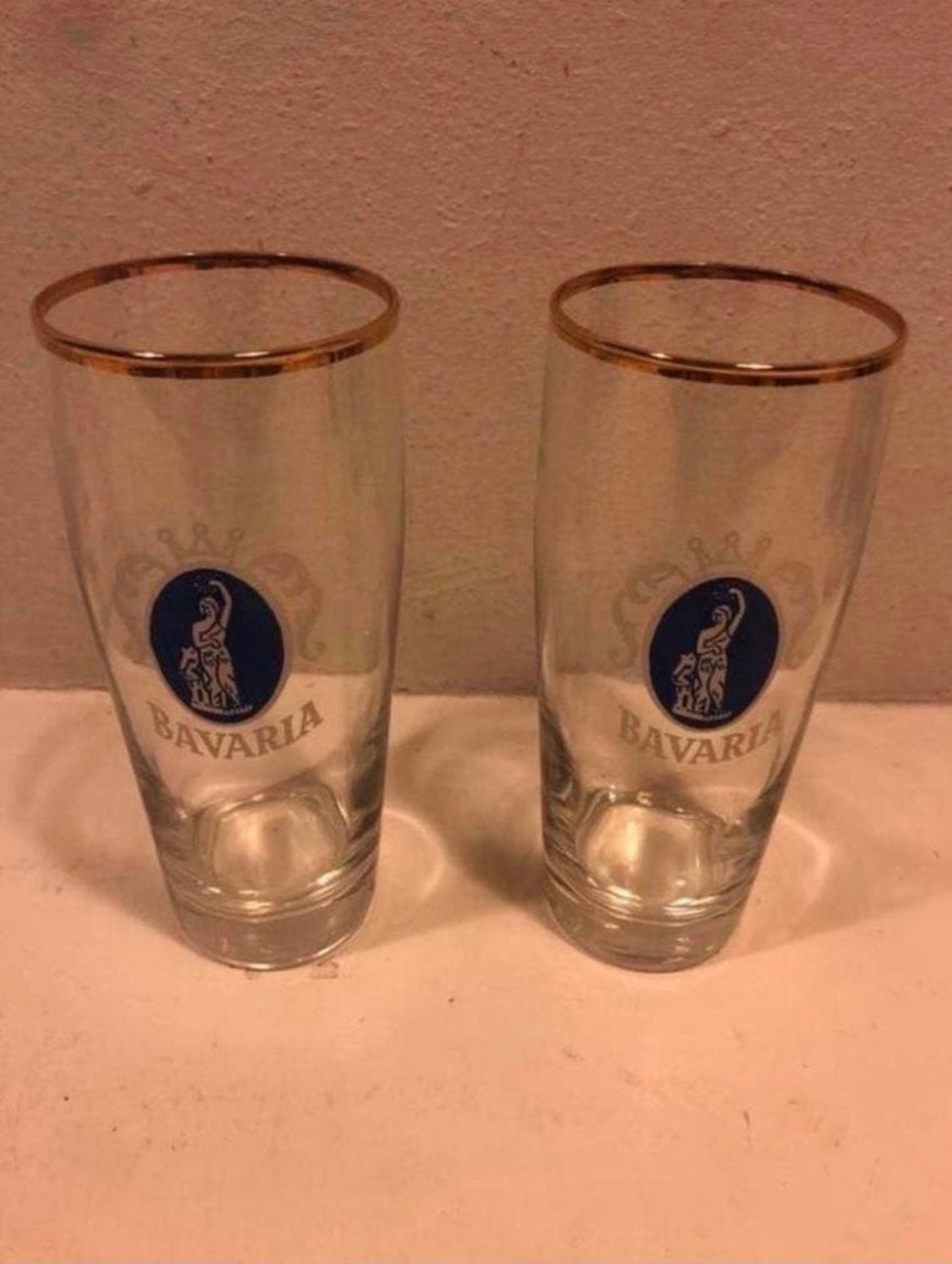 2 Oude Bavaria Bierglazen met Gouden Rand, Verzamelen, Biermerken, Ophalen of Verzenden, Zo goed als nieuw, Glas of Glazen, Bavaria