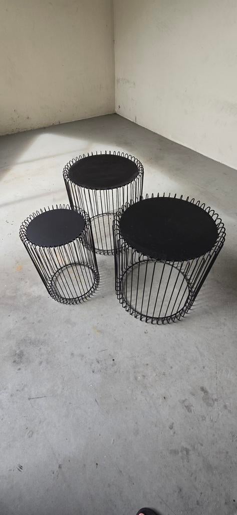 Draadstalen bijzettafels 2 stuks, Huis en Inrichting, Ophalen, Rond, Minder dan 55 cm, Minder dan 45 cm