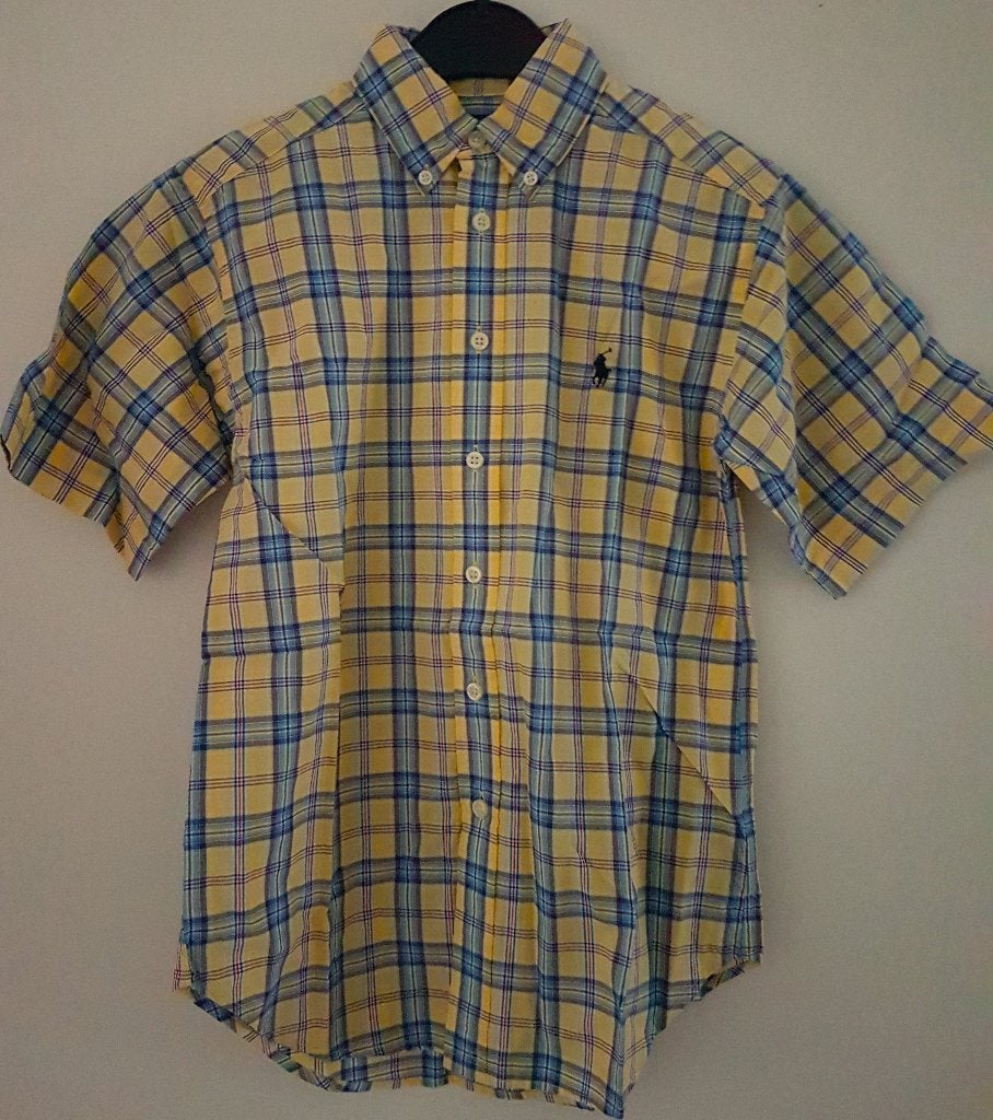 Maat 152/158 Geel geruit Ralph Lauren overhemd s/s (0695) a, Overhemd of Blouse, Nieuw, Ophalen of Verzenden, Jongen