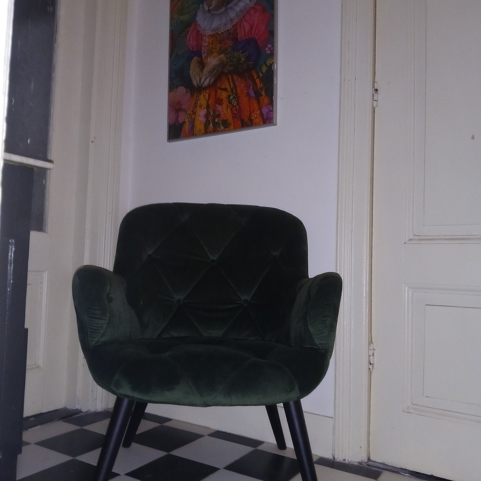 groen fluwelen fauteuil, Ophalen, Gebruikt, 75 tot 100 cm, Stof