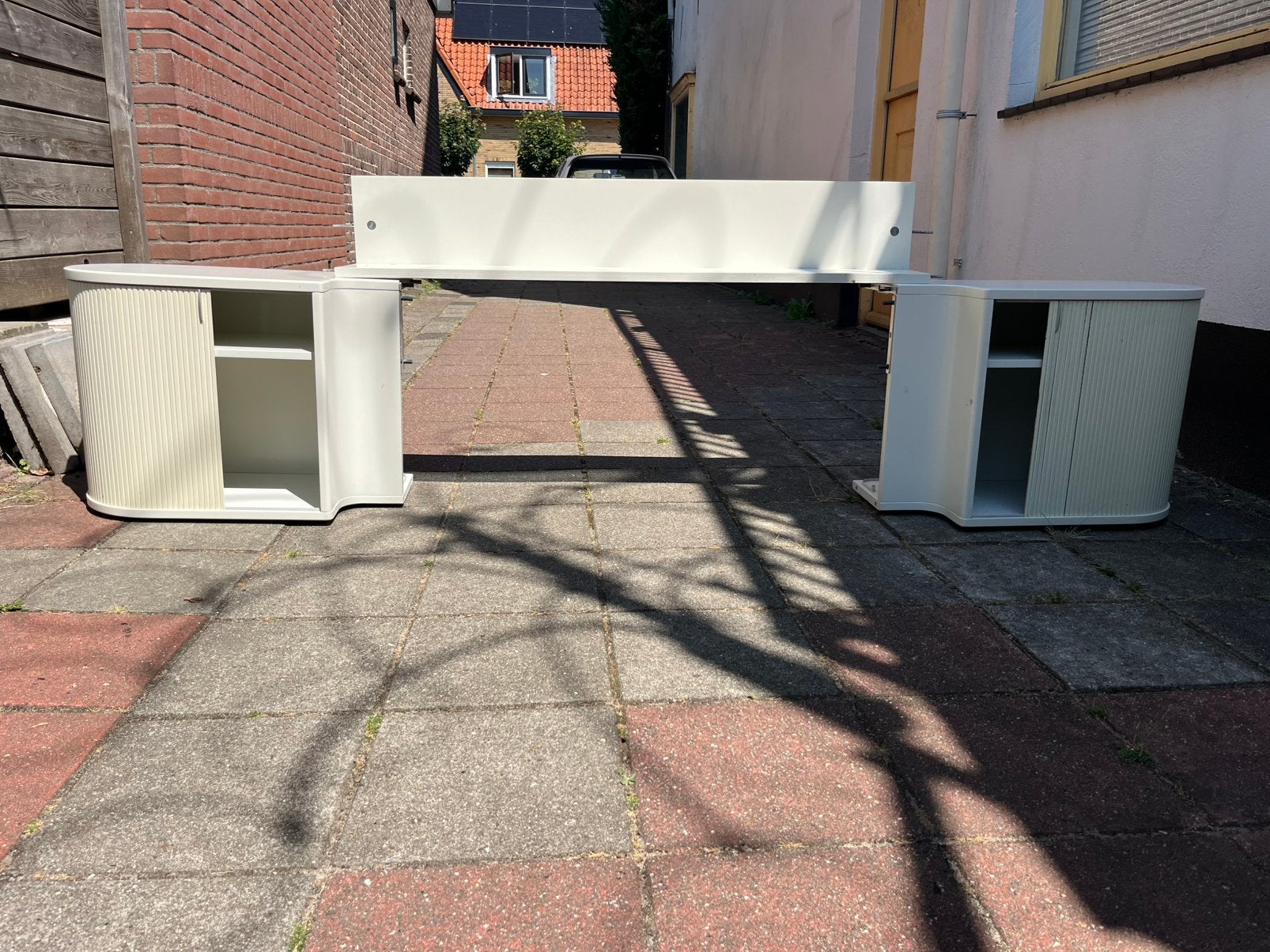 Auping achterwand met kastjes 140 cm, Ophalen, Minder dan 55 cm, Hout, 65 cm of meer