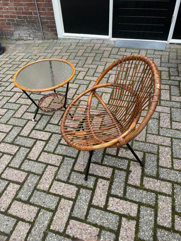 Rotan stoel en tafel, Ophalen of Verzenden, Zo goed als nieuw, Rotan