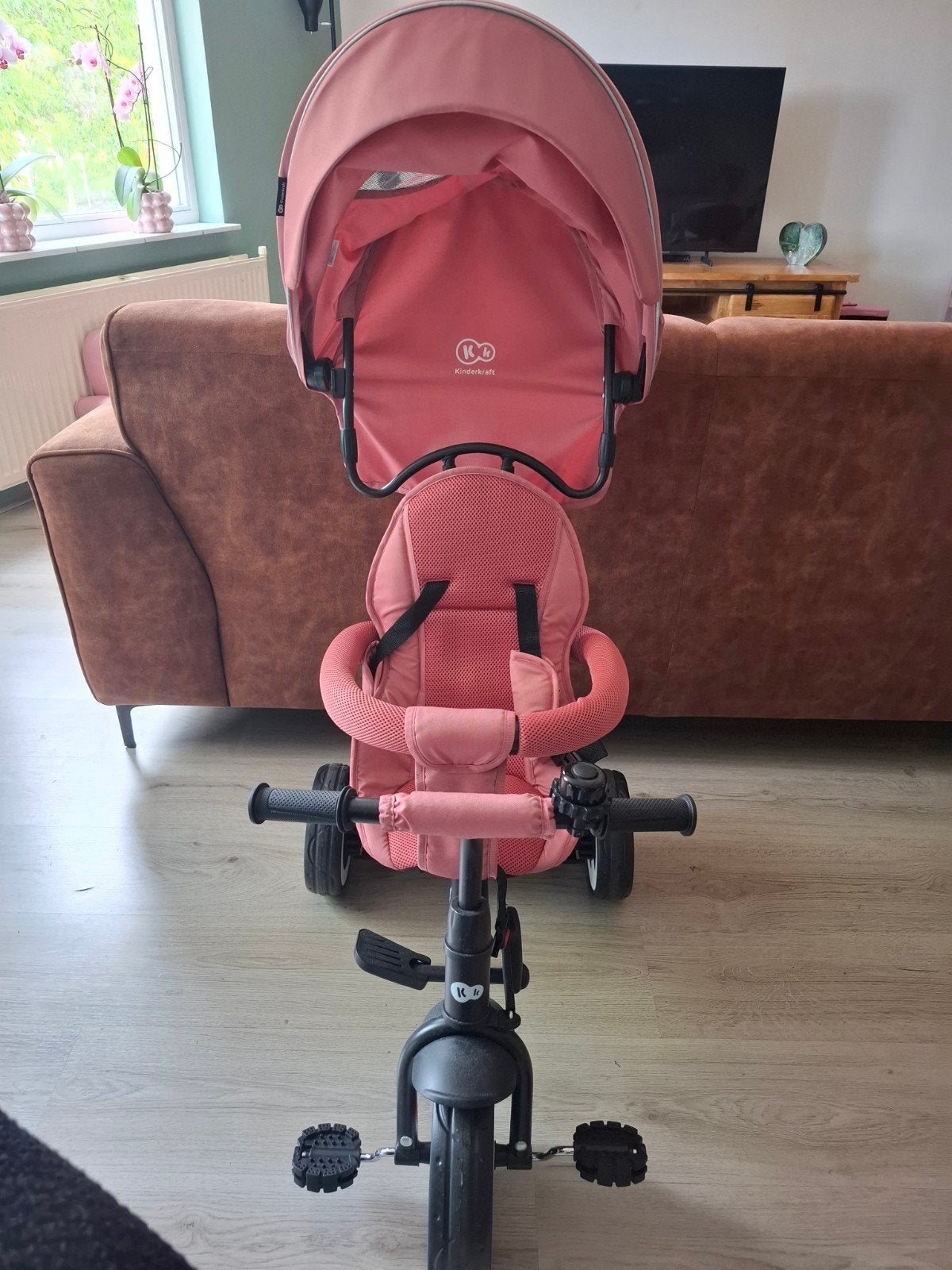 Kinderkraft driewieler roze met duwstang en zonnekap, Ophalen, Terugtraprem, Verstelbare zitting, Kinderkraft