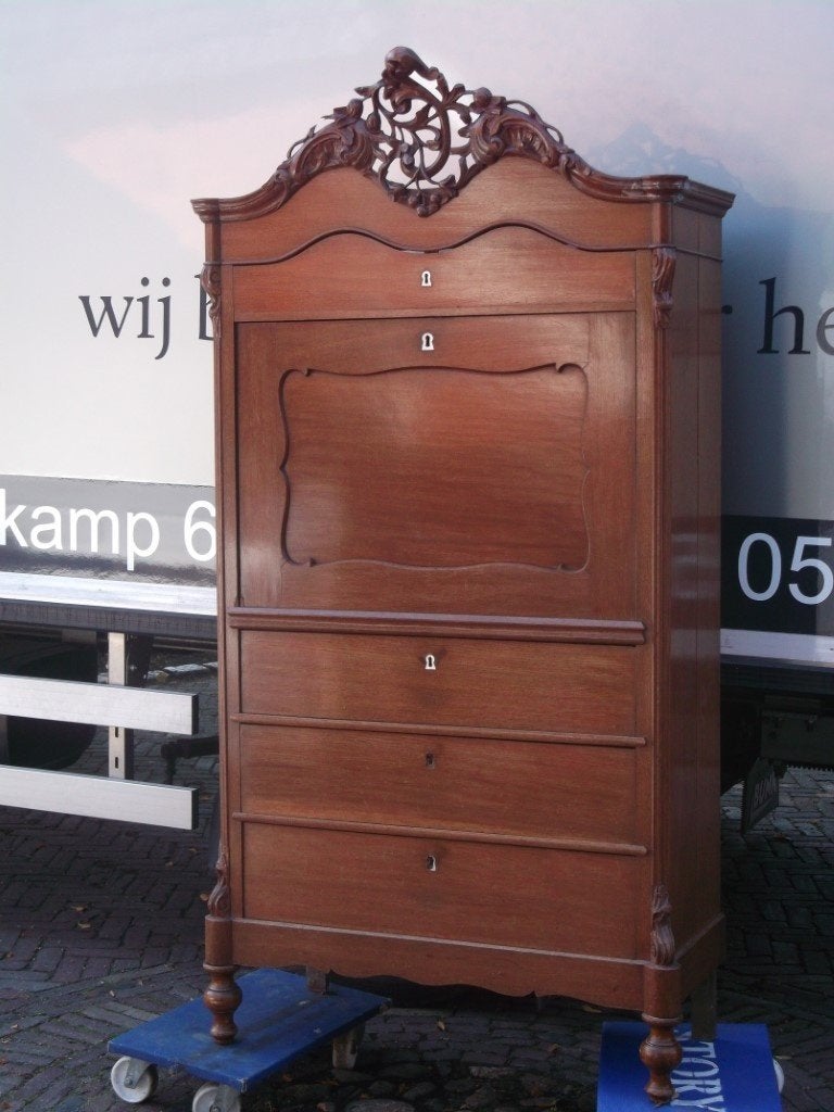 Antieke secretaire met kuif, Ophalen of Verzenden