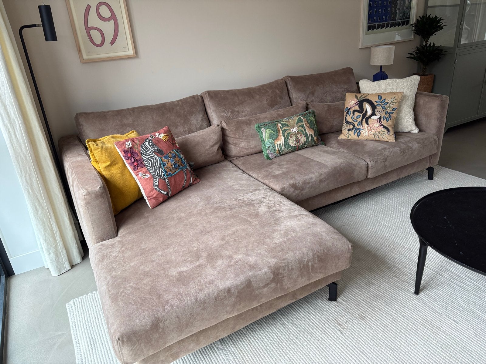 Decor Amsterdam Hoekbank – Luxe Microleder Taupe, 250 tot 300 cm, 125 tot 150 cm, Hoekbank, Ophalen of Verzenden
