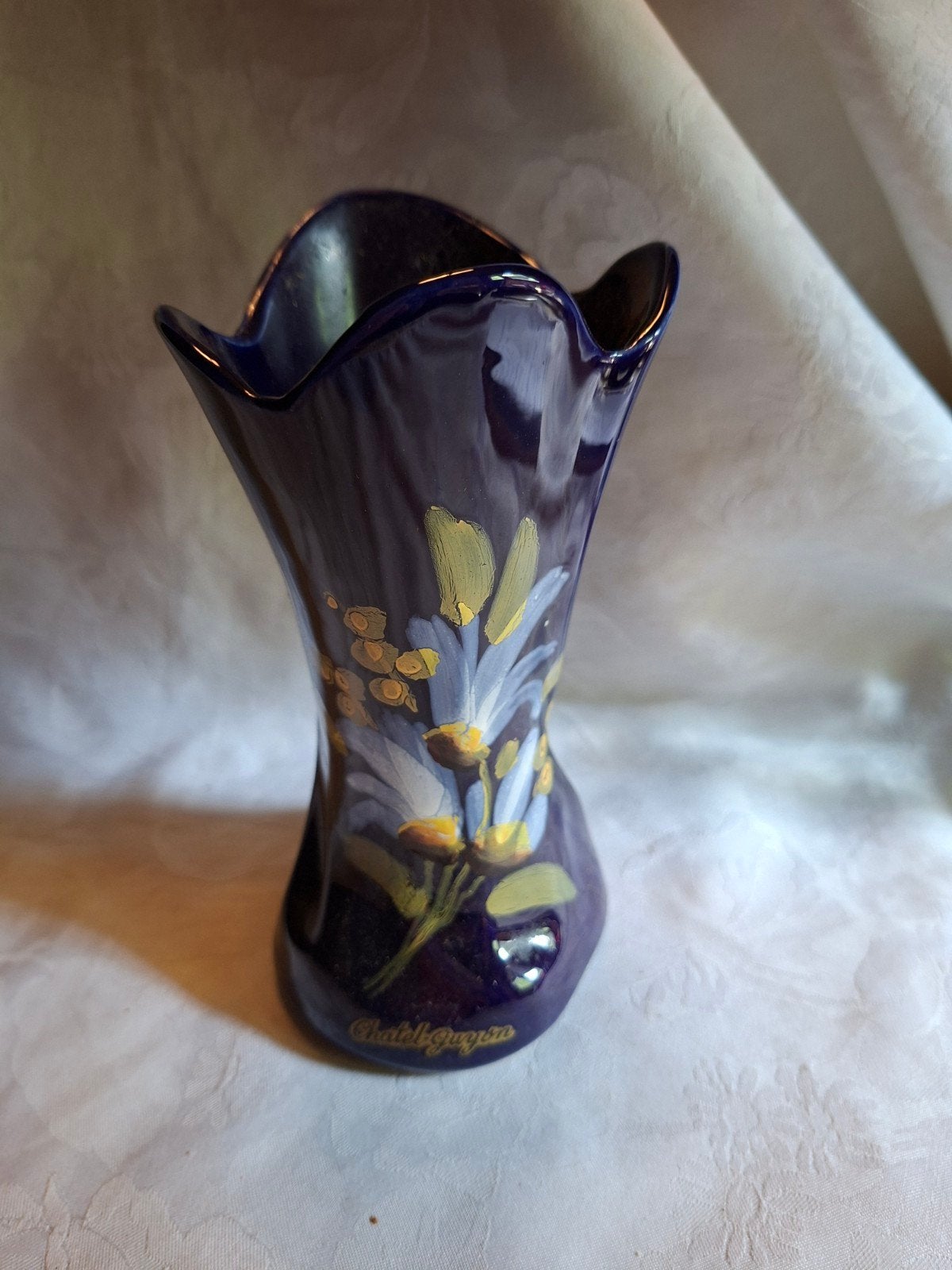 klein blauw kobalt vaasje 17 cm ceramique, Verzenden