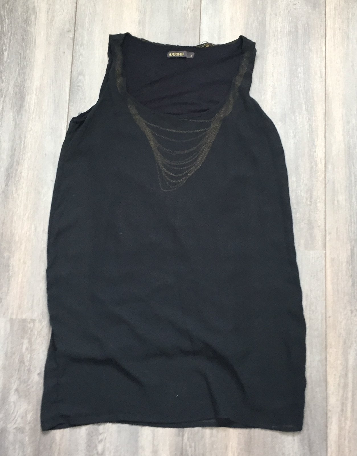 Hele leuke, zwarte jurk van Supertrash met ketting maat 40, Ophalen of Verzenden, Maat 38/40 (M), Zwart, Boven de knie