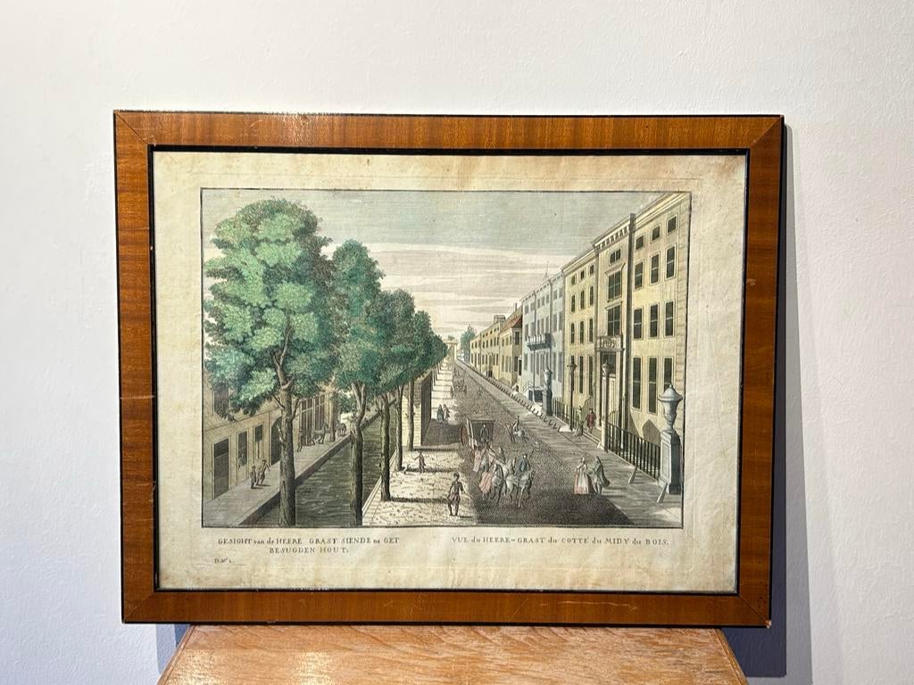 Den Haag Herengracht - Opticaprent - Handgekleurde Gravure -, Antiek en Kunst, Kunst | Etsen en Gravures, Gravure, Handgekleurd