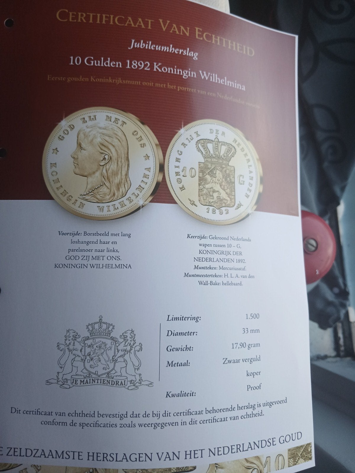 10 Gulden 1892 Koningin Wilhelmina Jubileumslag, Koningin Wilhelmina, Losse munt, 10 gulden, Goud